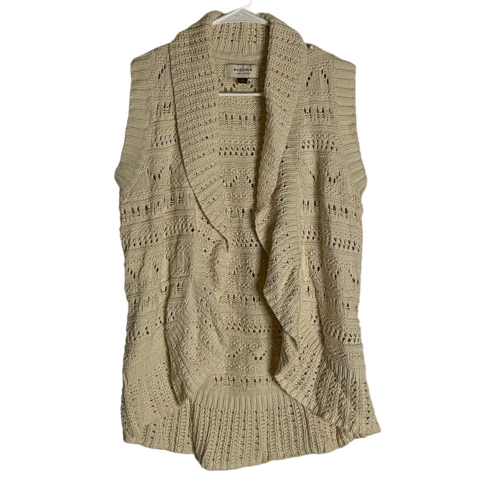 SONOMA Open Knit Sleeveless Vest, Women’s M, Cream